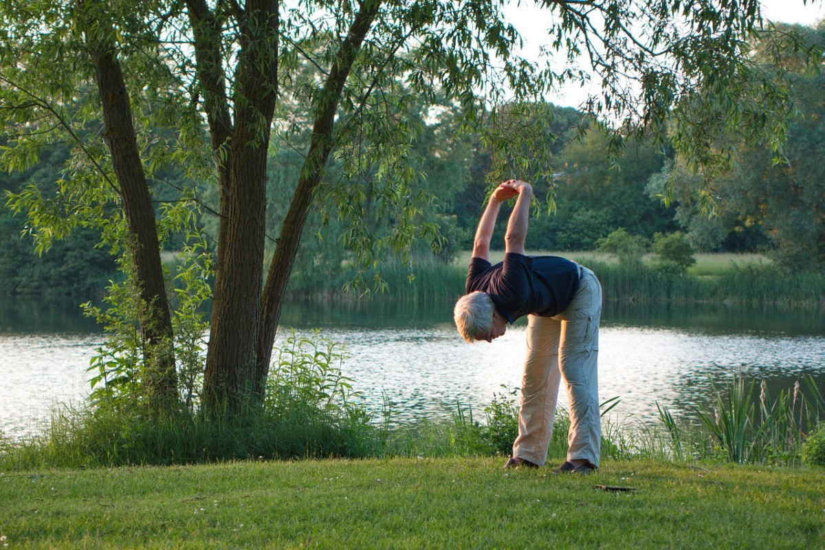 senior doing stretches