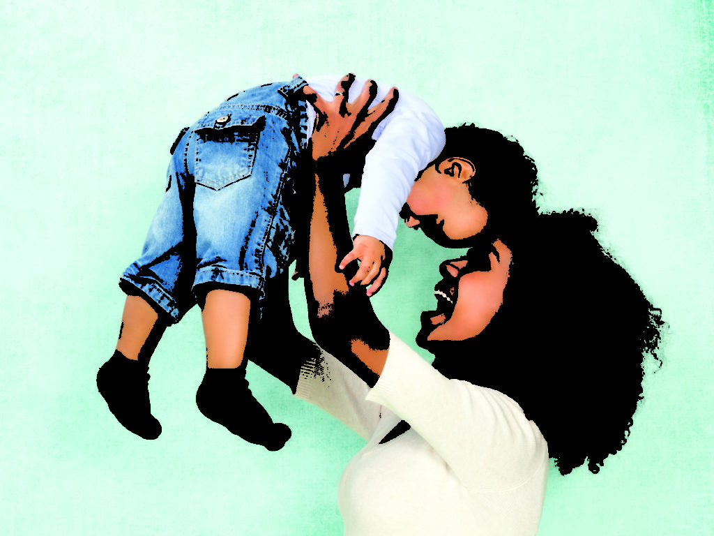 Woman lifting toddler