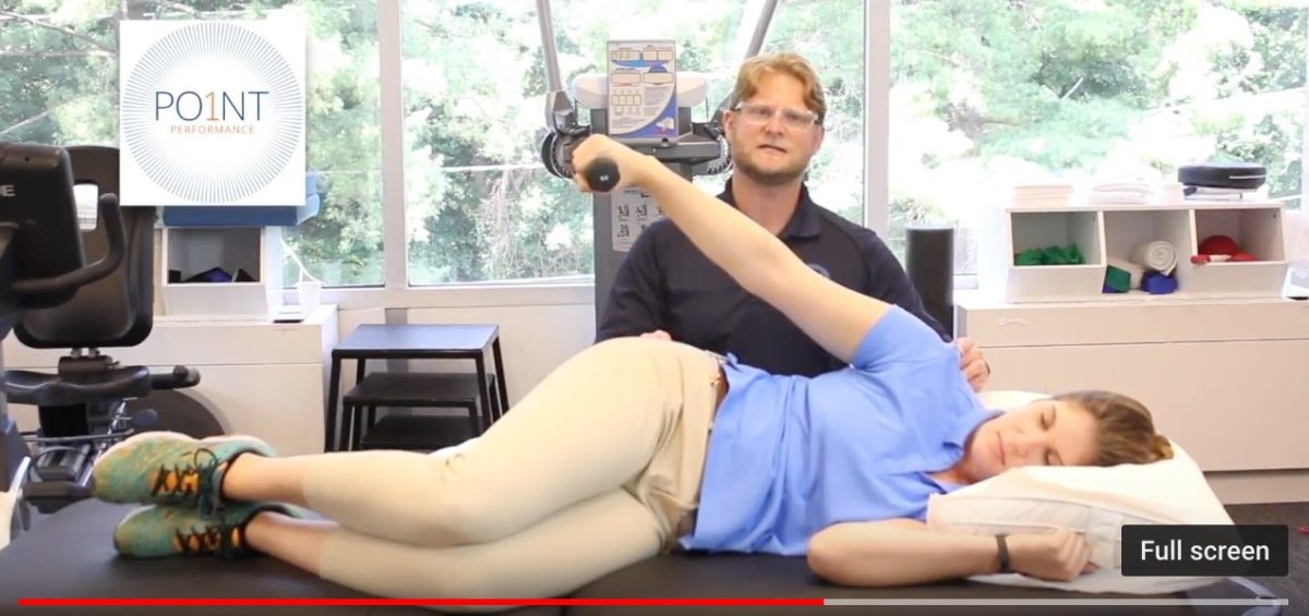 Haim demonstrates shoulder exercise